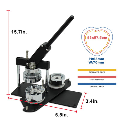 ChiButtons (KIT) Heart 53x57.5mm Pro Badge Machine Button Maker-B400 + Mould + 100 Parts + Stand Cutter Metric System (Black)