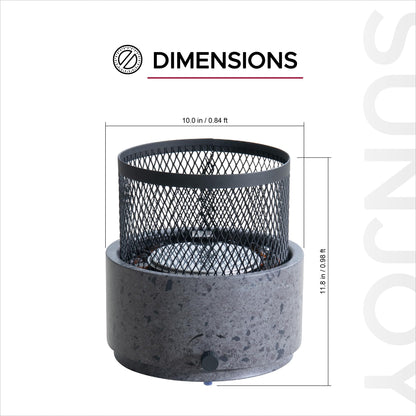 SUNJOY 11000 BTU Tabletop Gas Firepit for Outdoor, 10 Inch Round Tabletop Propane Gas Fire Pit Bottom-Mounted for Table with Umbrella Hole, Portable Smokeless Fireplace with Glass Shield and PVC Cover