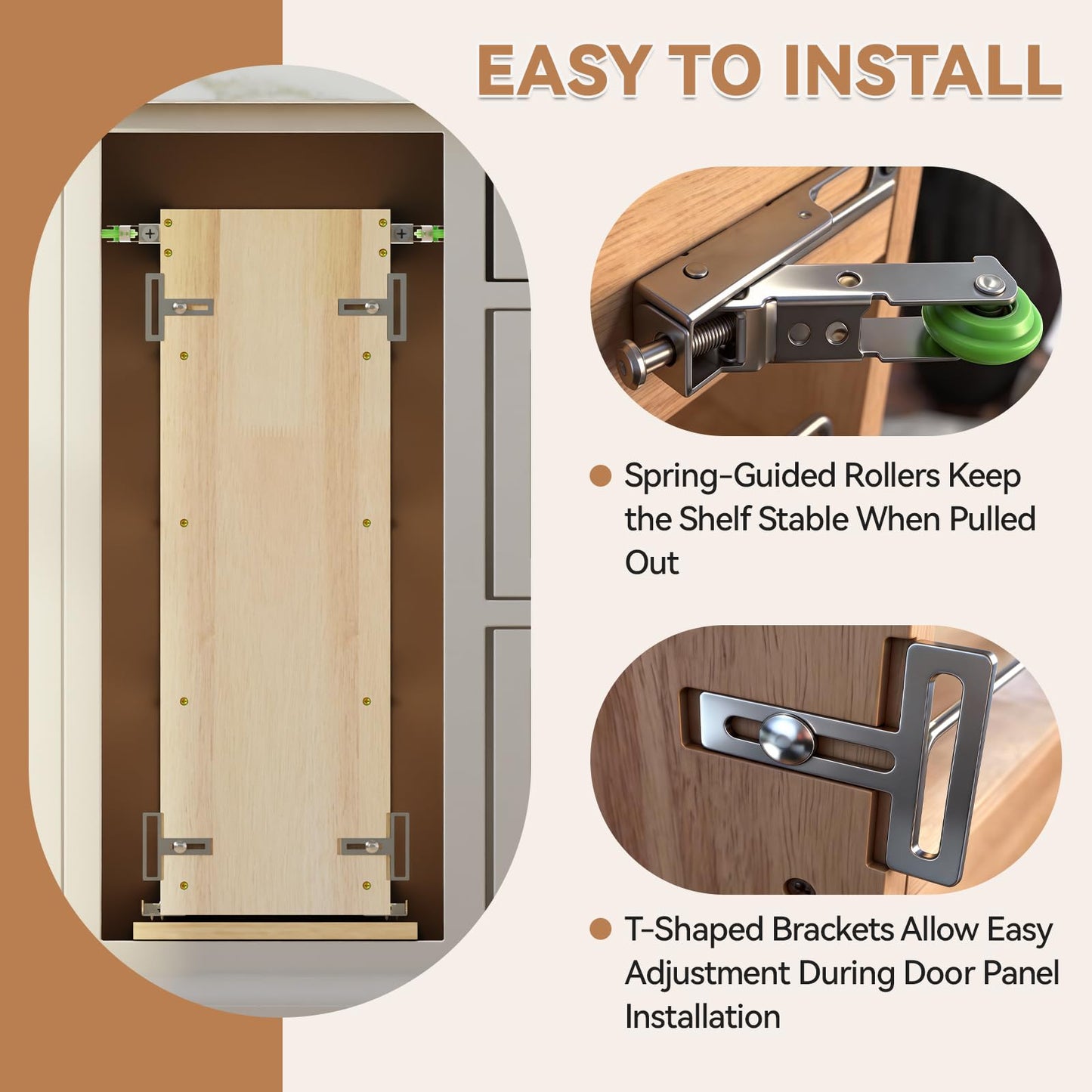 Grehitk Pull Out Spice Rack Organizer for Cabinet (8" W x 22.3" D x 25.2" H), Sliding Spice Rack for Kitchen Cabinet, Wood Pull Out Cabinet Organizer for Multi-Use