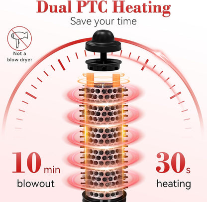 Ufree Ionic Thermal Brush, 1.5 Inch Heated Round Brush for Blowout, 30s Fast Heating Curling Brushes with 9 Temp Settings, Dual Voltage Travel Hair Styling Tool, Not Blow Dryer