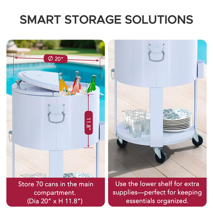 SUNJOY 60 Quart Rooling Ice Chest Cooler Cart, Portable Patio Party Bar Drink Cooler Cart, Beverage Bar with Bottle Opener and Shelf, White