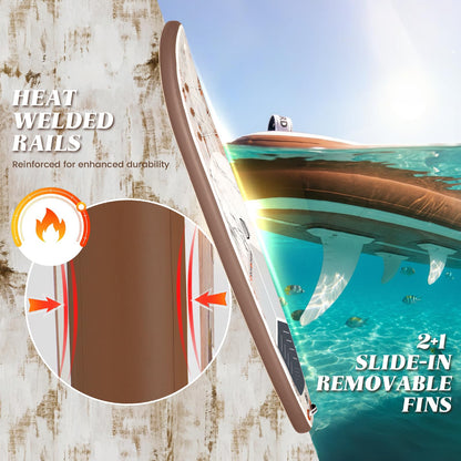 Inflatable Paddle Board, 10'6" x 32" Sup Board with High-Density Brushed Anti-Slip Deck, Double Scratch & Wear Resistance Full-Print Woodgrain Design, All-Around Stand Up Paddle Board