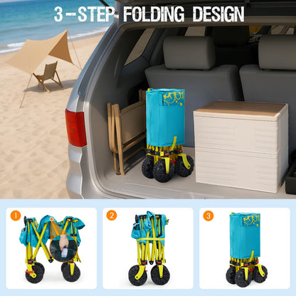 Old Bahama Bay 300lbs Extra Long 49" L Beach Wagon with Big Wheels with Brake for Sand, Collapsible Utility Beach Cart Heavy Duty Folding Wagon,Ideal for Outdoor Sand Camping Garden Pet