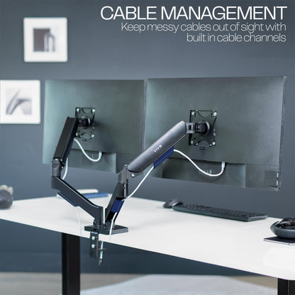 VIVO Dual Monitor up to 32 inches and 19.8 lbs per Screen, Pneumatic Arm Desk Mount, Articulating Counterbalance, VESA Stand, Classic, STAND-V002O