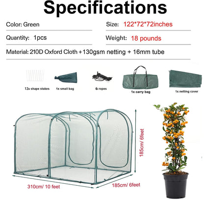 Poray Large Tunnel 10FTx6FT Plant Netting Cover, 6FT Tall Crop Cage Tomato Netting,Pest Guard Cover for Vegetables &Fruits,Durable Gardening Net for Plant and Animal