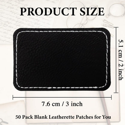 50 Pack Blank Leatherette Hat Patch with Adhesive, Rectangle Laserable Leatherette Patch, Faux Leather Patches for Hats Custom Fabric Repair Sew Laser Supplies (Black to Silver)