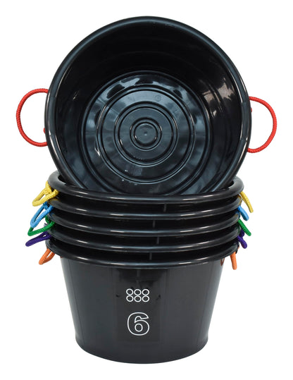 Sportime Drum-N-Store Buckets, 18 x 12 Inches, Black, Set of 6