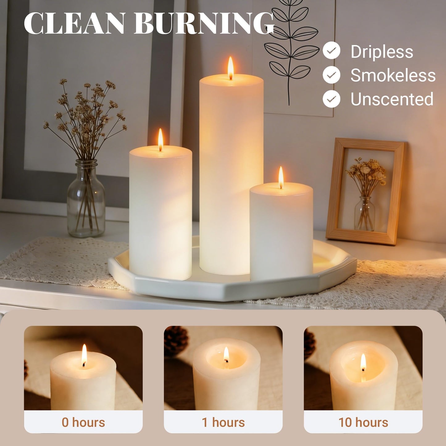 SDBALLBZ 18 Pcs White Pillar Candles Bulk Set, 2x3” 2x4” 2x6” Paraffin Hurricane Candles, Unscented Dripless Smokeless, Long Burning for Party Wedding Events Home Decor