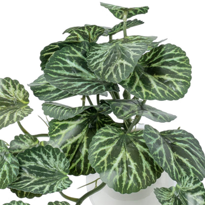 MyGift Single Wall Mounted Artificial Green Leafy Draping Plant Potted in White Ceramic Pot, Faux Begonia Imperialis X Pustulata Decorative Hanging Planter with Trailing Leaves