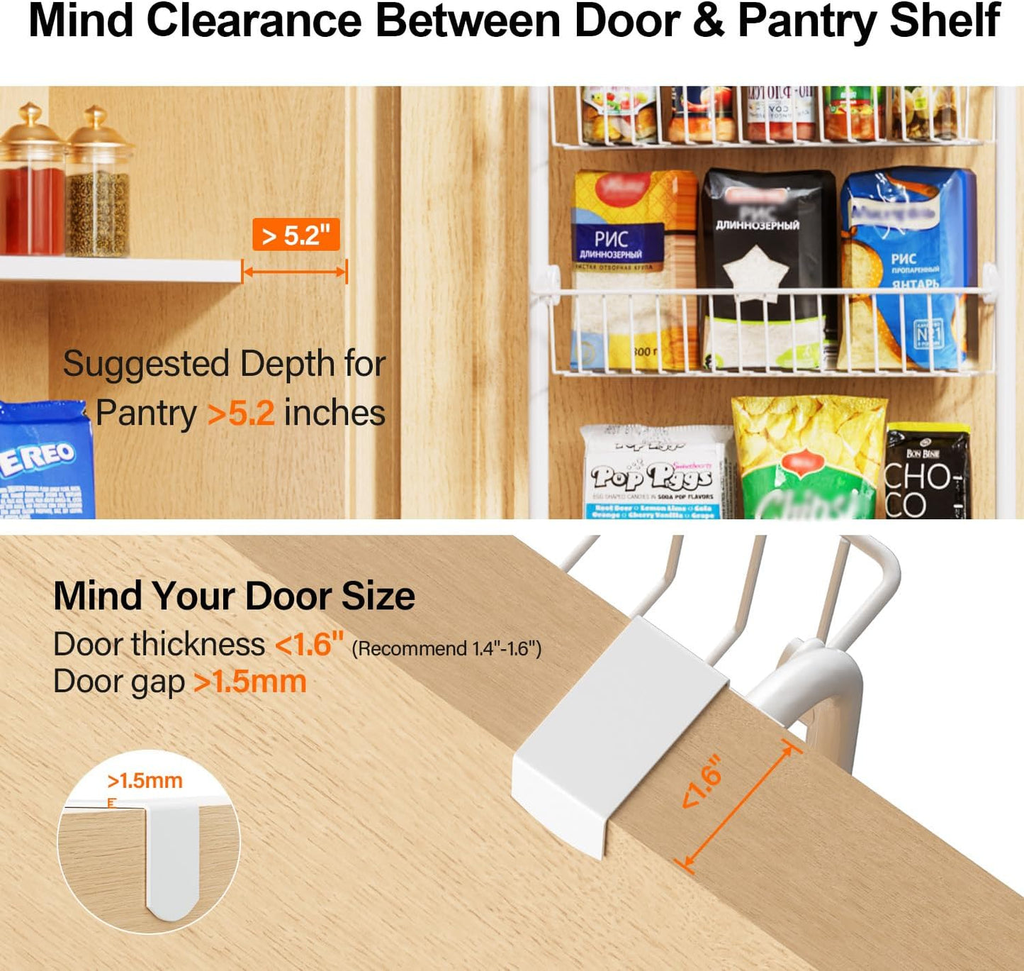 Delamu Over the Door Pantry Organizer, 6-Tier Pantry Organizers and Storage, Metal Cabinet Door Organizer, Hanging Spice Rack Shelves for Home & Kitchen, D5 x W18 x H50 inch, White