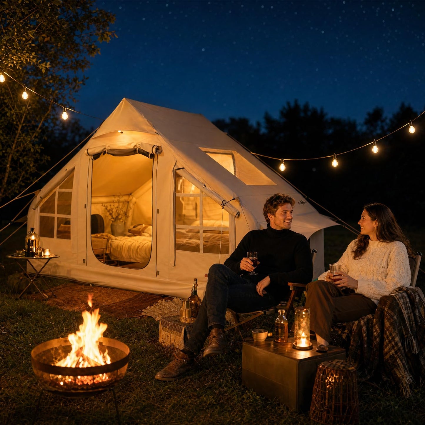 Inflatable Tent with Skylight, 4-6 Person Portable Blow Up Tent, Hot Tent with Stove Jack, Inflatable House for Camping, Quick Setup Air Tent for Family Outdoor, Hiking, Glamping, Waterproof with Pump