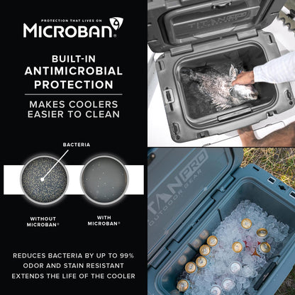 Titan PRO High Performance Ice Chest - 25 Quart Capacity - Hard Cooler with Interior LED Light, Ice Saver Performance Booster and Microban Protection - Granite Gray