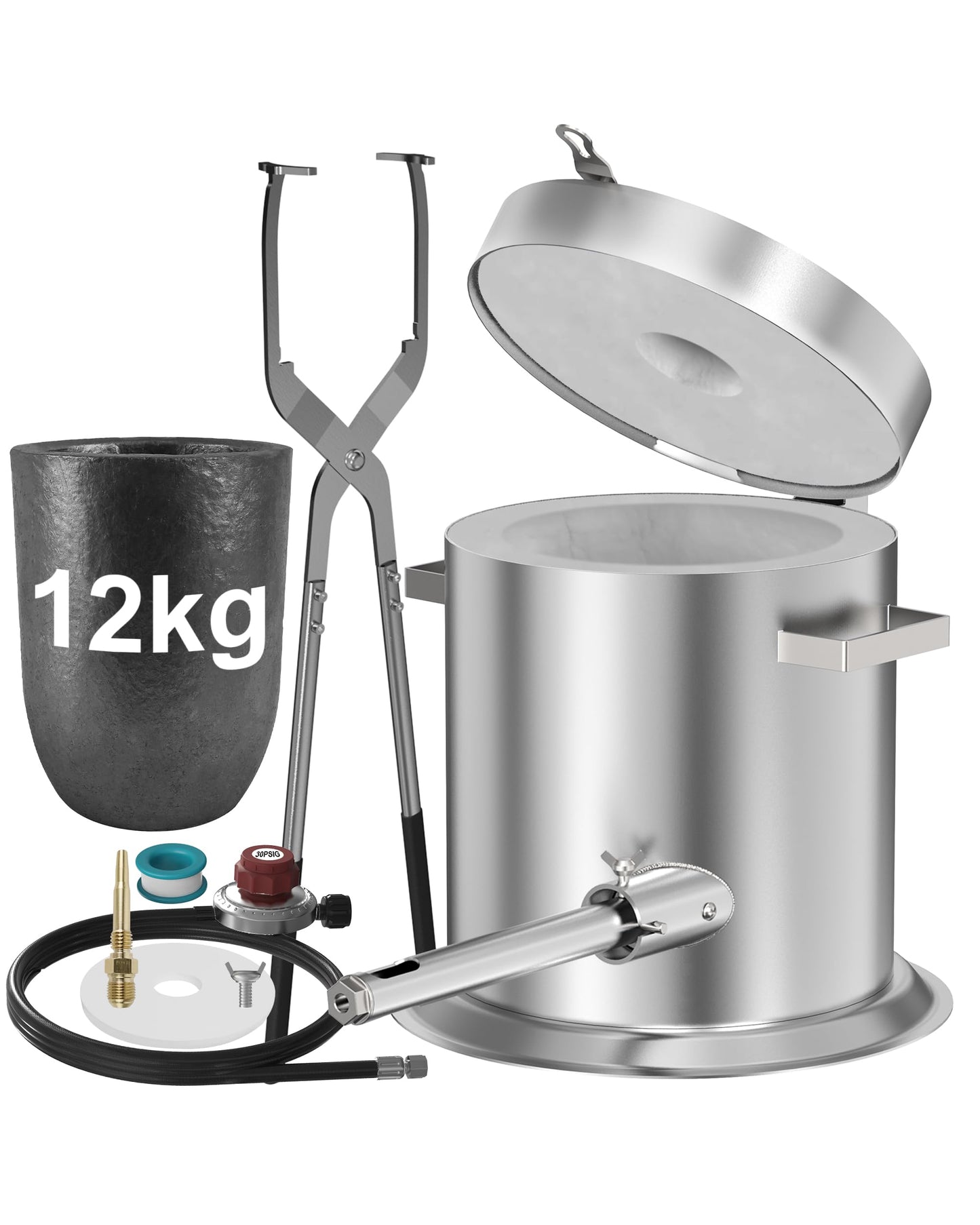 Nelyrho 12KG Hinge Flip Top Propane Melting Furnace Metal Smelting Machine with High Capacity, Melting Aluminum, Silver, and Copper Alloys, Easy-to-Use Foundry Kiln for Beginners and Professionals
