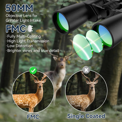 10-30X50 High Powered Zoom Binoculars for Adults - Professional Military HD Binoculars with BAK4 Prism/FMC Lens/Large View/Waterpoof/Low Light Night Vision for Bird Watching, Hunting, Outdoor, Hiking