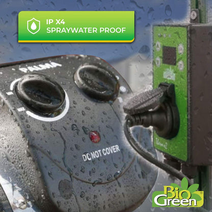 BioGreen Electric Greenhouse Heater & Fan with Digital Thermostat PALMA | 1500 Watts, 5100 BTU/hr | 5800 ft³/h Air Circulation -58 to 210.2°F | Stainless Steel | Spraywater Proof