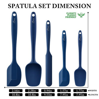 HOTEC 600℉ Heat Resistant BPA-Free Silicone Rubber Spatula Set, Kitchen Cooking Spatulas, Baking, Mixing, for Non Stick Cookware, Dishwasher Safe, Classic Blue Set of 5