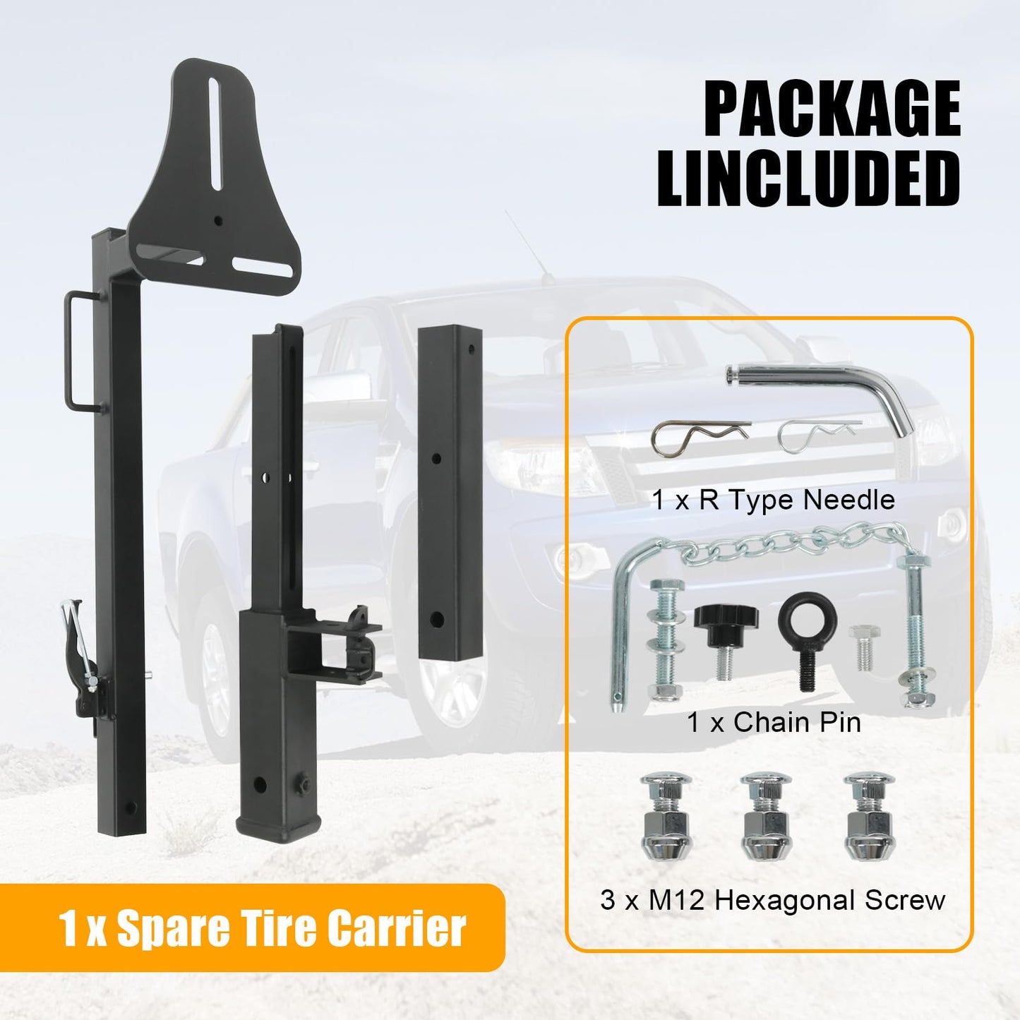 JDMSPEED RV Spare Tire Carrier Mount Adjustable Trailer Hitch with 2 Inch Receiver Compatible with 16" 16.5" 19.5" 22.5" 24" Wheels for Vans SUVs and Motorhomes