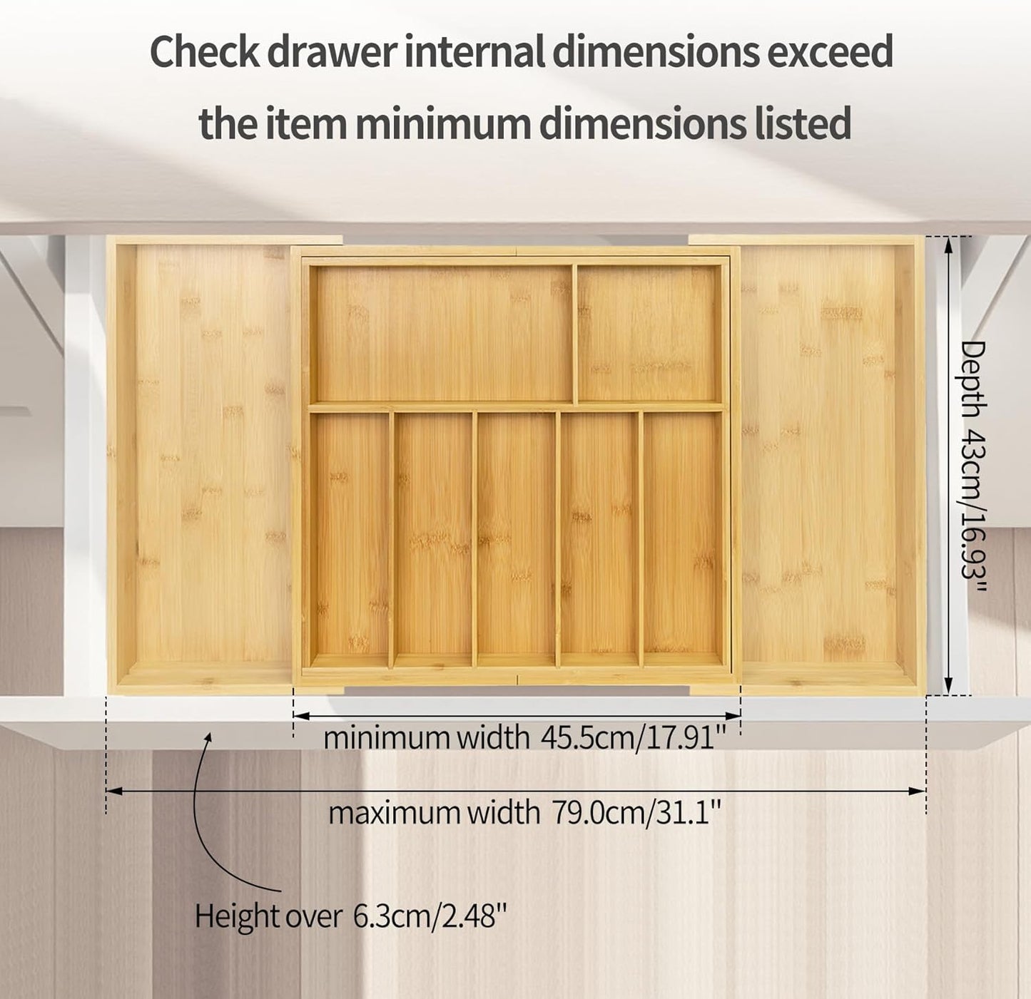 Utoplike Extra Large Bamboo Drawer Organizer - Expandable Utensil Holder with 7-9 Slots