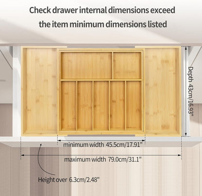 Utoplike Extra Large Bamboo Drawer Organizer - Expandable Utensil Holder with 7-9 Slots