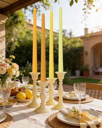Viyffo Taper Candles, 12 Inch, 12 Pack, Yellow – Unscented, Smokeless Design, Up to 8-Hour Burn – Tall Candlesticks for Table Decor, Weddings & Dinners