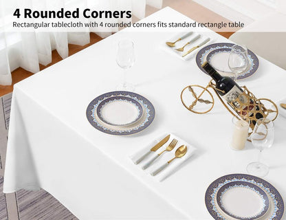 Surmente White Rectangle Tablecloth 90 x 132-inch Rectangular Polyester Table Cloth for Weddings, Banquets, or Restaurants