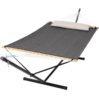 SUNCREAT Hammocks for Outside with Stand, Extra Large Double Hammocks 2 Person Heavy Duty, 450 lbs Capacity, Dark Gray