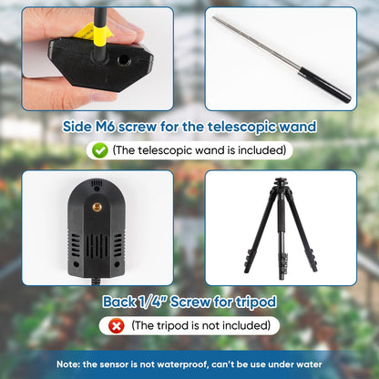 Quantum PAR Meter for LED Grow Lights, 400-700nm Wavelengths Range, Temperature and Humidity Display, PPFD Meter with 36 inch Telescopic Wand for Easy Testing in Tent, Room, Greenhouse