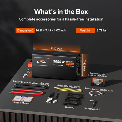 Litime 2000W Pure Sine Wave RV Inverter with 20ms Automatic Transfer Switch (ATS), 12V DC to 120V AC Converter for RV, Truck, Home, Camping - 4000W Surge Power, Remote Monitoring, USB & Type-C