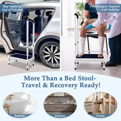 Bedside Step Stool with Handle for High Beds, 400lb Heavy Duty Bed Steps for Seniors & Adults, Non-Slip Wide Platform Medical Stepping Stool with Padded Handrail, SUV & Bathroom Assist (21.65-Stool)
