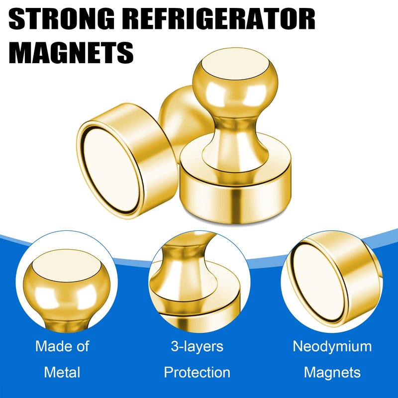 LOVIMAG Fridge Magnets 40Pcs Refrigerator Whiteboard Small Strong Magnet Classroom Kitchen Accessories Decorative Locker Set Decor Must Haves Office Calendar Refrigerador Magnetic Cute Crafts Gold