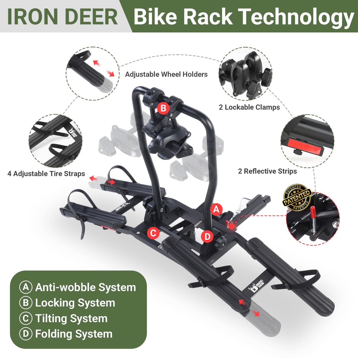Sport X Hitch Bike Rack, Hitch Bicycle Car Rack for 2 Bikes, Anti-Wobble Locking Tilting Folding Bike Rack with 1¼/2 Inch Receiver for Cars SUVs Trucks, Bike Carrier Platform Fits 16''-29'' Bikes