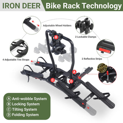 Sport X Hitch Bike Rack, Hitch Bicycle Car Rack for 2 Bikes, Anti-Wobble Locking Tilting Folding Bike Rack with 1¼/2 Inch Receiver for Cars SUVs Trucks, Bike Carrier Platform Fits 16''-29'' Bikes