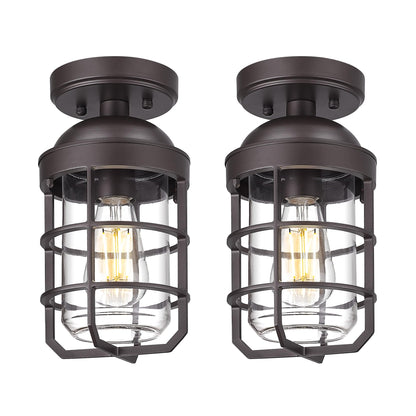 Emliviar Semi Flush Mount Ceiling Light Fixtures, 2 Pack, Oil Rubbed Bronze, Clear Tempered Glass Shade, Model GE255LF-2PK ORB