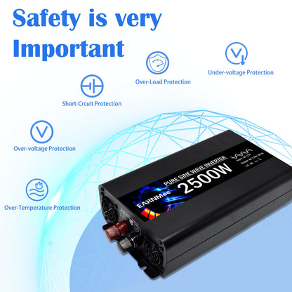 Power Inverter 2500 Watt,Vehicles 12V to 110V Converter 2500w,Power Adapter,Pure Sine Wave Inverter for Car,RV,Solar,Truck,Camping Gear,with LCD Display