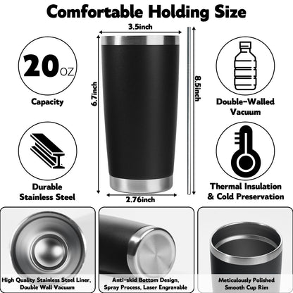 KDJFIIH 24 Pack Black 20oz Stainless Steel Tumblers with Lids & Straws, Double Wall Vacuum Insulated Leakproof Travel Mug for Hot/Cold Drinks, Powder Coated Bulk Cups for Wedding Party Office Gift