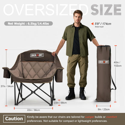 Overmont Oversized XL Camping Chair for Adults - 500lbs Support Heavy-Duty Padded Folding Chair with Side Pocket Cup Holder Cooling Bag for Outdoor Sports Garden Beach Fishing Lawn Khaki