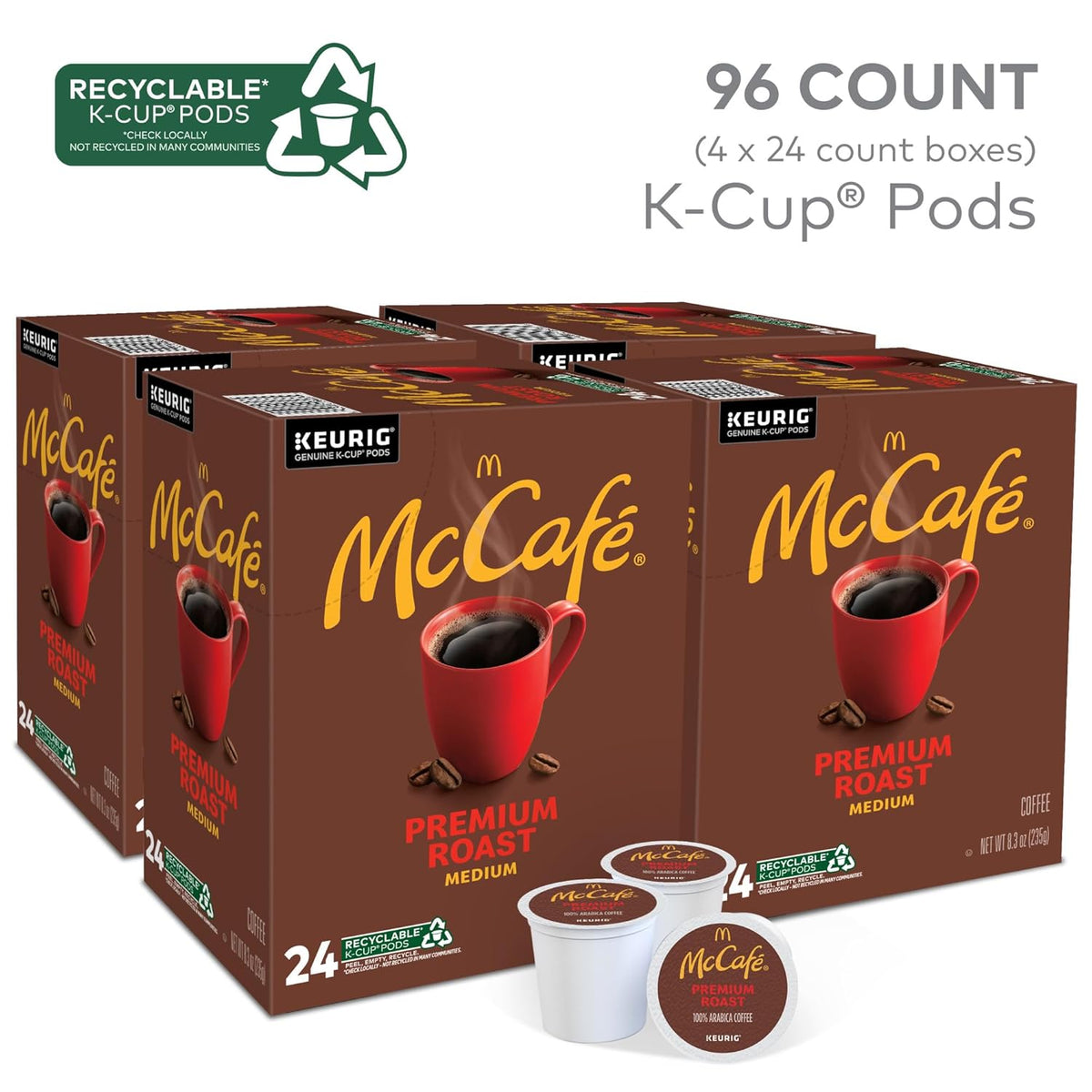 McCafe Premium Roast Coffee - Medium Roast K-Cup Pods for Keurig - 96 Count Pack