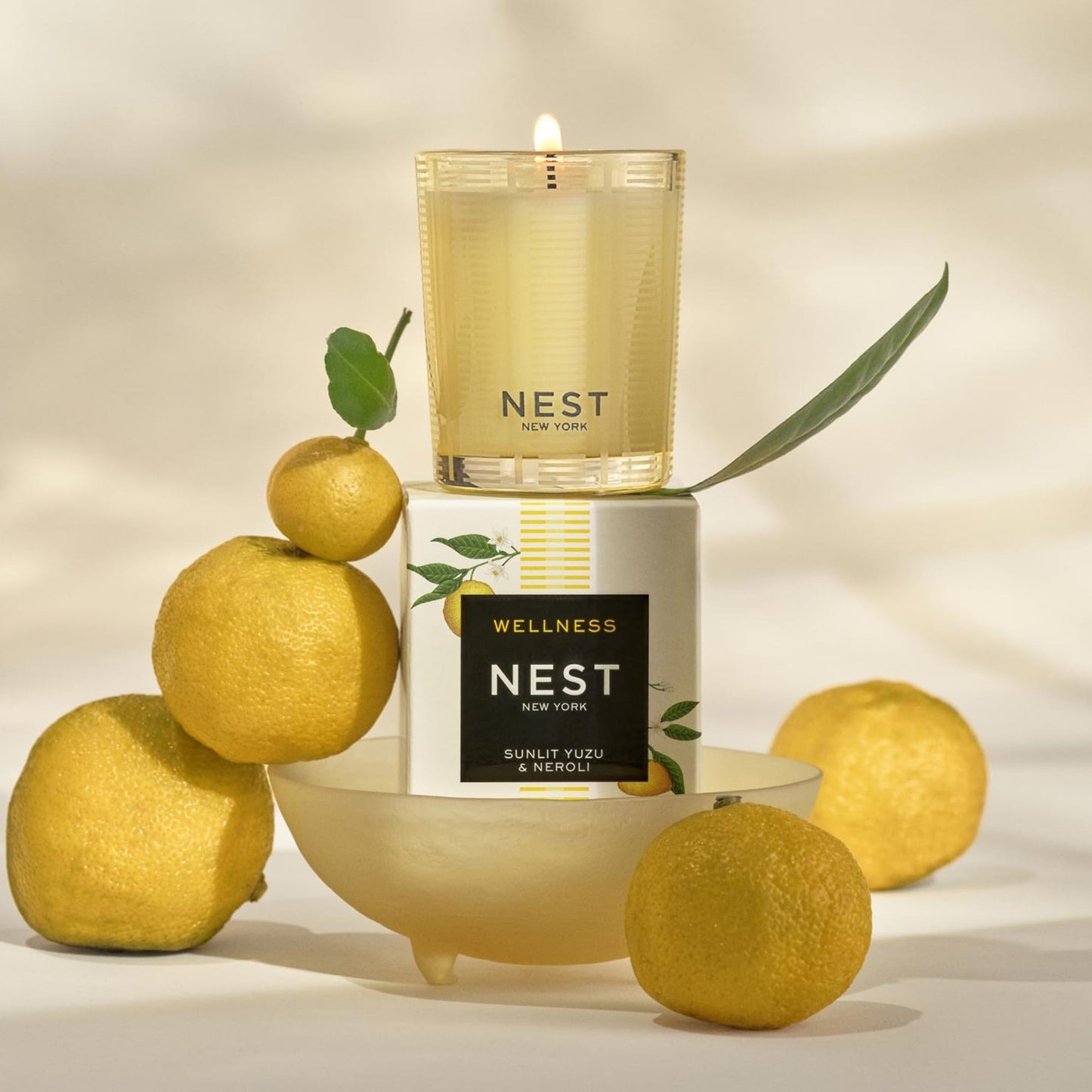 NEST New York Scented Votive Candle, Sunlit Yuzu & Neroli - 2 oz - Up to 28-Hour Burn Time - Reusable Glass Vessel