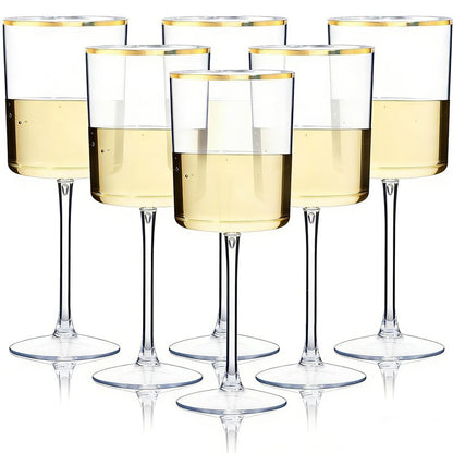 Ciaell 12 Pack 10 Oz Clear Plastic Wine Glasses with Red Stem - Disposable Cocktail Goblets Perfect for Parties & Weddings & Poolside & Outdoors & Camping & Party