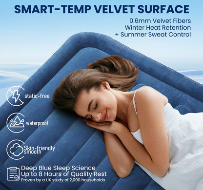 KINGJERRY Air Mattress Full with Built in Pump, 18" Raised Comfort Full Size Air Mattress, Dual-Layer Leakproof Blow Up Mattress, Support 600 lbs, 2.5-Min Inflation Air Bed for Home Camping Guests