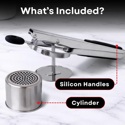 Professional 430 Stainless Steel Potato Ricer - Large 15oz Masher for Fluffy Potatoes, Gnocchi & Baby Food - Ergonomic Non-Slip Handles, Dishwasher Safe