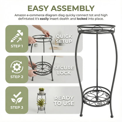 NUZZERO Plant Stand for Indoor Outdoor,Tall Black Metal Rustproof Stable Plant Stands,2 Tier 27.1 inch Multiple Corner Display Shelf Plant Rack Holder Rack Flower Pot Stand Heavy Duty Plant Shelf