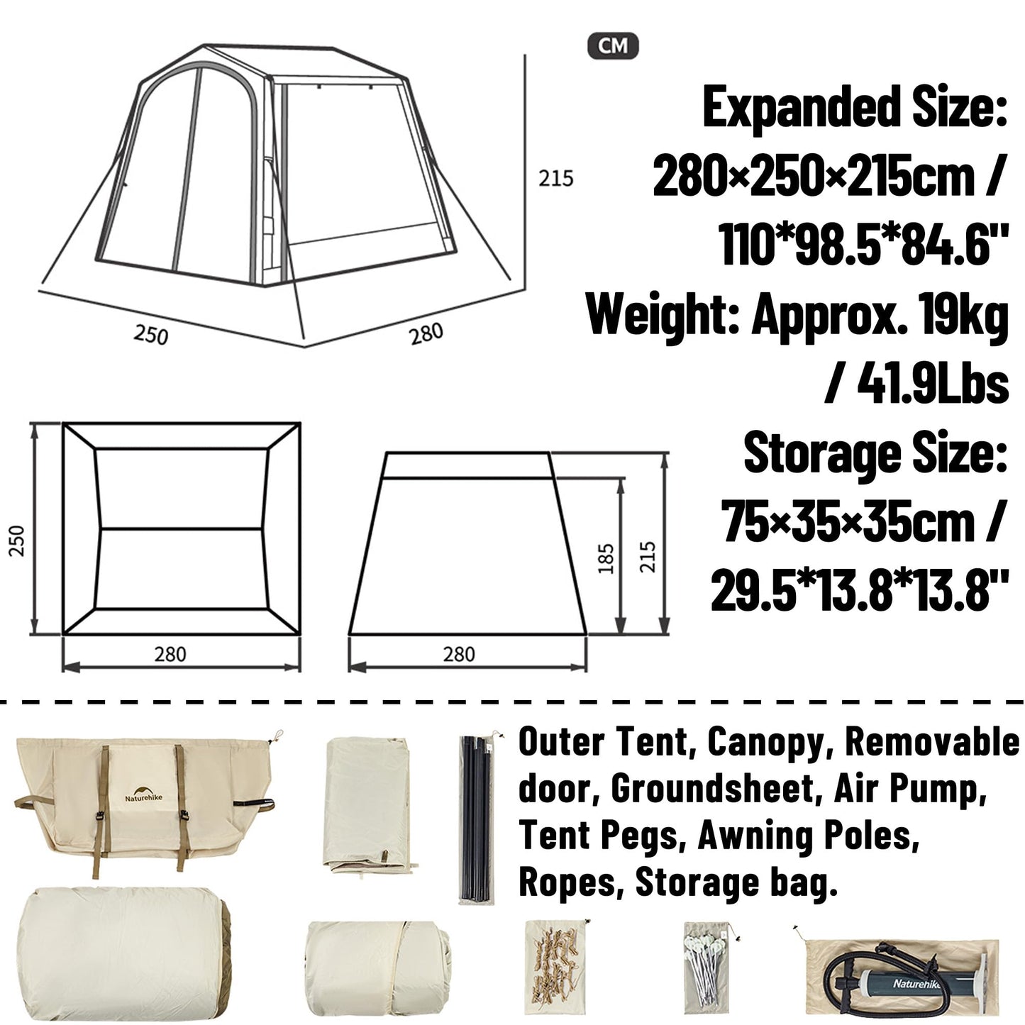 Naturehike Car Camping Inflatable Tent, 4 Ways to Use - Easy Setup SUV Tent for Family Camping, Waterproof & Sun Block Car Shade with Screen for Outdoor Cinema, Pinic, Fishing, with Storage Bag