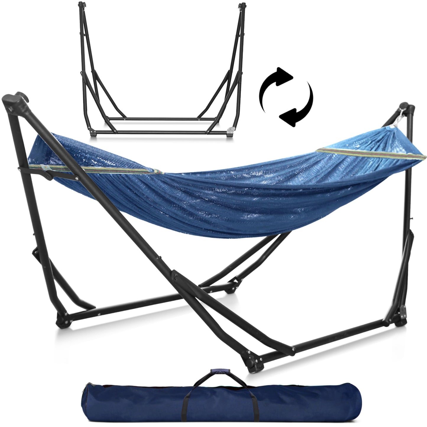 Tranquillo UniGen Hammock, Hammock with Stand Heavy Duty Indoor/Outdoor Hammock with Signature Steel Stand, 600lbs Premium Foldable, Durable 2-Layered Soft Polyester, Aegean