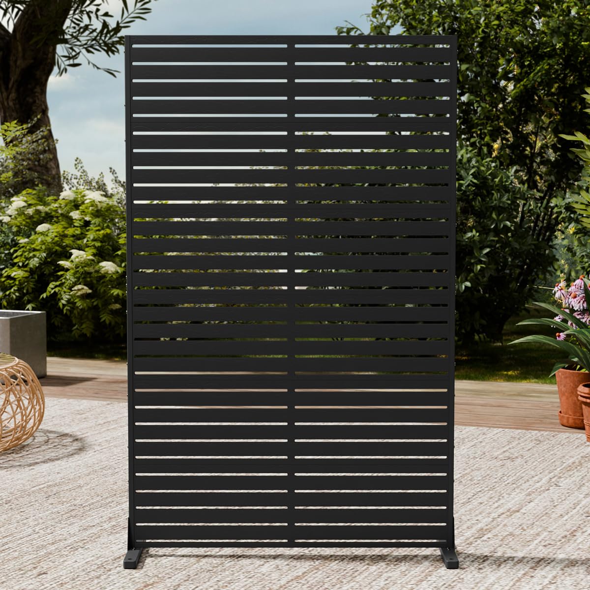 Trygoal Outdoor Privacy Screen 72" H×47" W HDPE Freestanding Decorative Privacy Panel Fence with Stand 6 Panel, Air Conditioner Fence Panels, Privacy Screen for Patio Backyard,Balcony, Pool