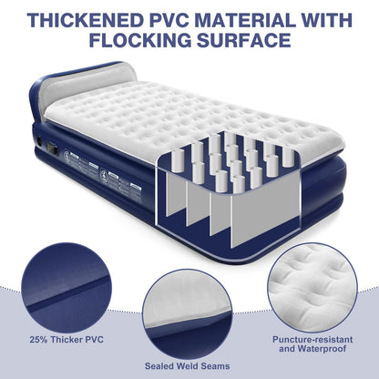 KMZ Twin XL Air Mattress with Built-in Pump, 16” Raised Inflatable Bed for Adults, Portable Blow Up Mattress for Guests, Dorms & Home Use