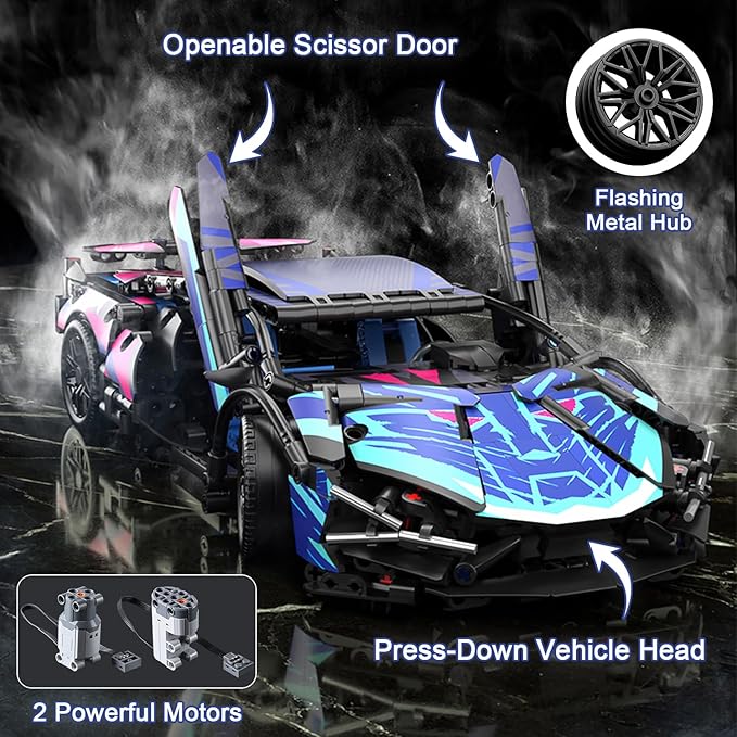 Sport Car Building Block Sets for Adults Technical Remote Control APP Race Car with LED LightsCollectible 1:14 Model Scale Engineering Toy Men Teens Boys Birthday Gift Age 8+ 8-12 12 13 14