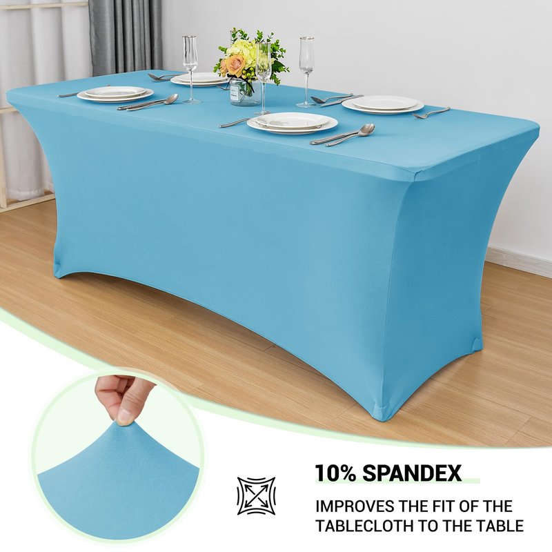 Obstal Spandex Table Cover 6ft Fitted Tablecloth Rectangular - Stretch Rectangle Folding Table Cloth for Birthday Party Wedding Banquet, Light Blue, 72L x 30W Inch