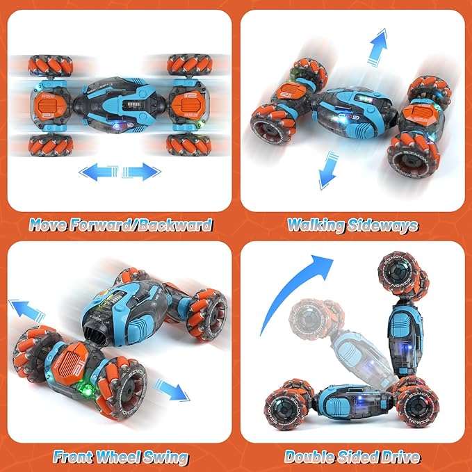 Remote Control Stunt Car for Kids - Gesture Sensing RC Twist Toys Birthday Gifts for Boys Aged 5-7 8-12 Years Old 2.4GHz Hand Controlled Off-Road Vehicle with Lights and Music