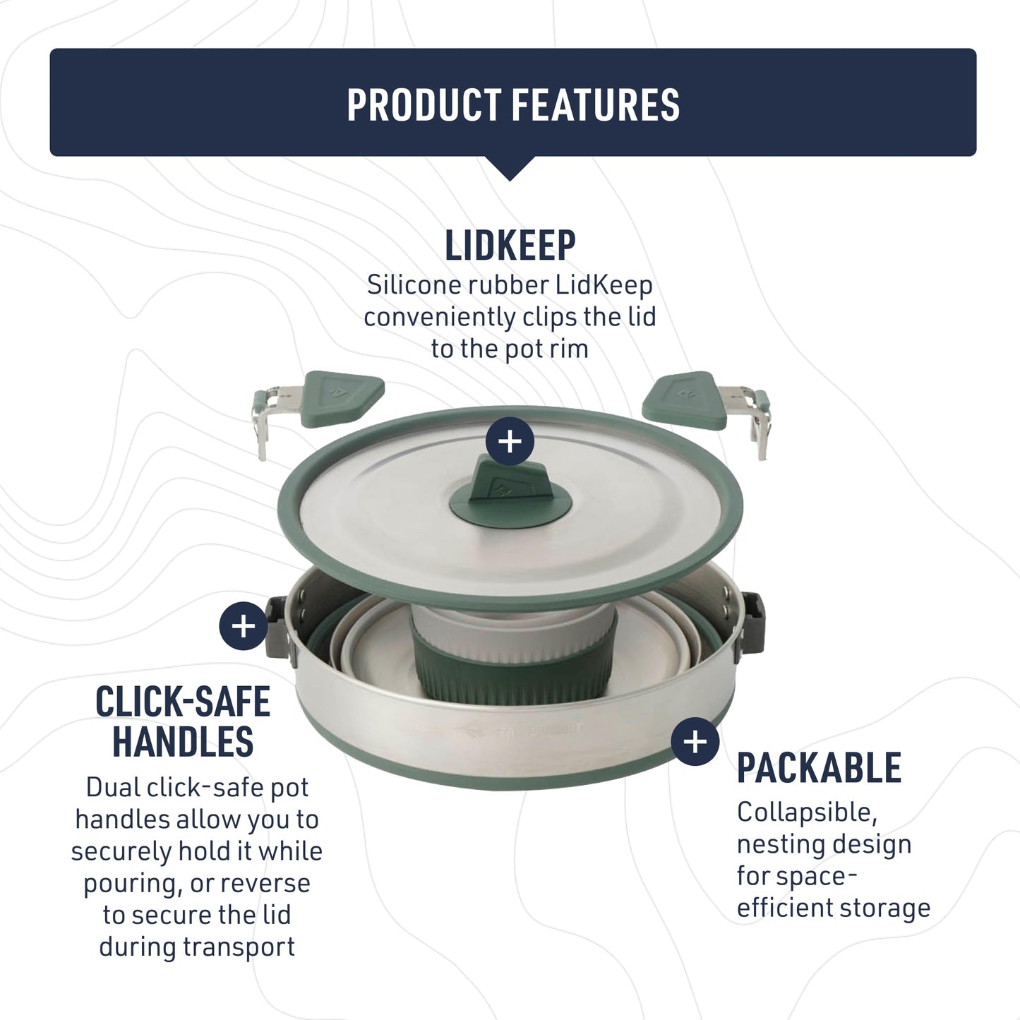 Sea to Summit Detour Stainless Steel One Pot Cook Set for Two (3 Liter Pot, 2 Large Bowls, 2 Mugs)